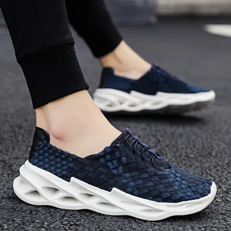 XIHAHA New Fashion Men's Shoes Comfort Breathable Woven Man Shoe Flat Bottom Sneakers Light Wear Resistant Outdoor Running Shoes