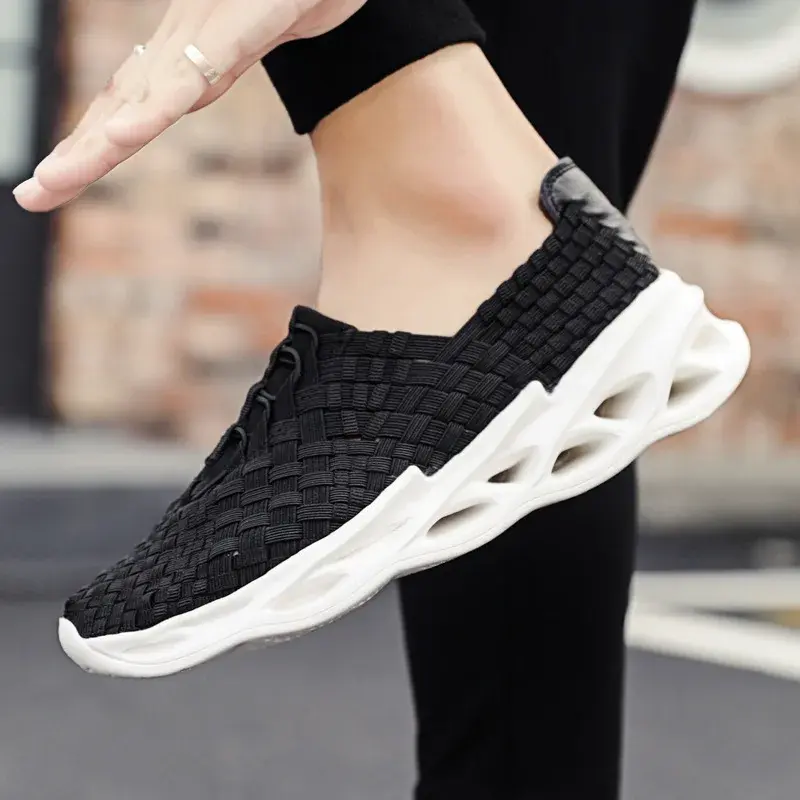 XIHAHA New Fashion Men's Shoes Comfort Breathable Woven Man Shoe Flat Bottom Sneakers Light Wear Resistant Outdoor Running Shoes