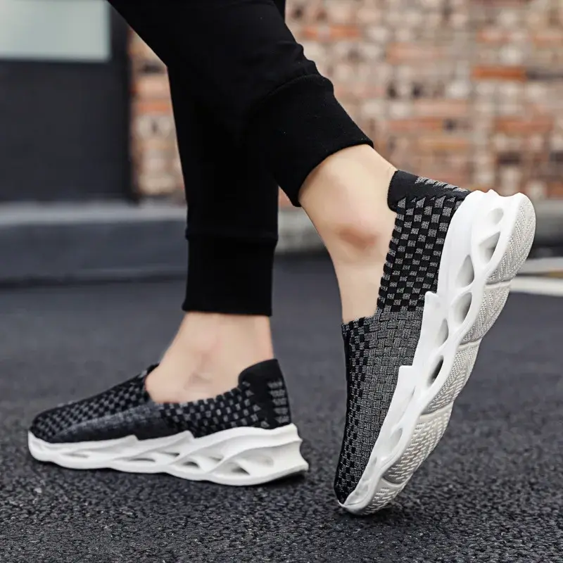 XIHAHA New Fashion Men's Shoes Comfort Breathable Woven Man Shoe Flat Bottom Sneakers Light Wear Resistant Outdoor Running Shoes