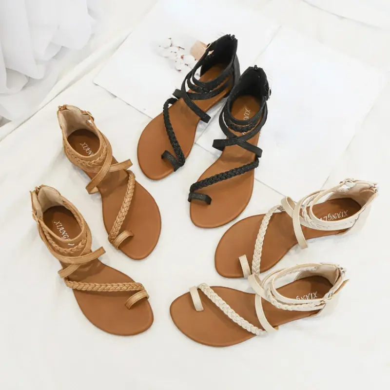XIHAHA Girl Roman Fashion New Sneaker Woman Hollow Shoe Toe Flat Bottom Casual Style Sandals Women's Dance Shoes