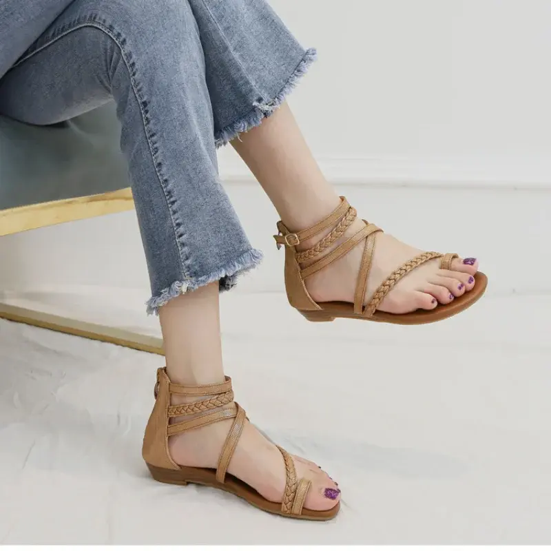 XIHAHA Girl Roman Fashion New Sneaker Woman Hollow Shoe Toe Flat Bottom Casual Style Sandals Women's Dance Shoes