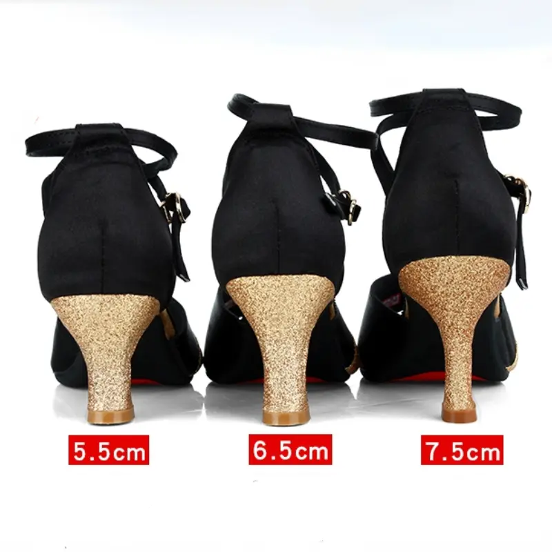 XIHAHA Women Dance Shoes Latin Ballroom Dance Shoes Ladys Girls Salsa Dance Shoes Black Fish Mouth Heels Woman 5.5/6.5/7.5cm