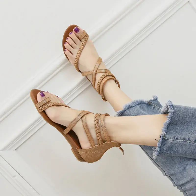 XIHAHA Girl Roman Fashion New Sneaker Woman Hollow Shoe Toe Flat Bottom Casual Style Sandals Women's Dance Shoes