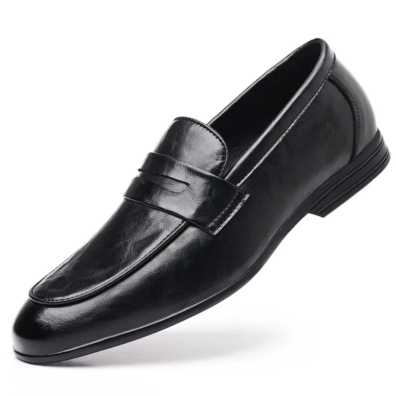 XIHAHA Fashion Men Shoe Man Casual Driving British Round Toe Lazy Shoes Male Leather Cowhide Shock Absorption Business Peas Shoe