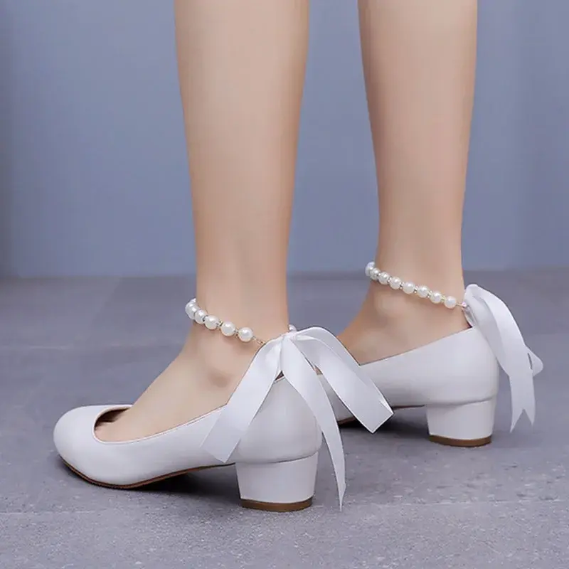 XIHAHA Fashion Girl Coarse Heel Casual Shoes Women White Sandals Woman Wedding Shoe Thin Outdoor Dance Shoes Mujer