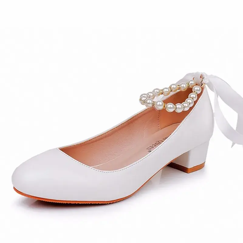 XIHAHA Fashion Girl Coarse Heel Casual Shoes Women White Sandals Woman Wedding Shoe Thin Outdoor Dance Shoes Mujer