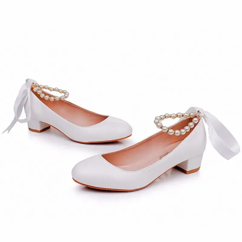 XIHAHA Fashion Girl Coarse Heel Casual Shoes Women White Sandals Woman Wedding Shoe Thin Outdoor Dance Shoes Mujer