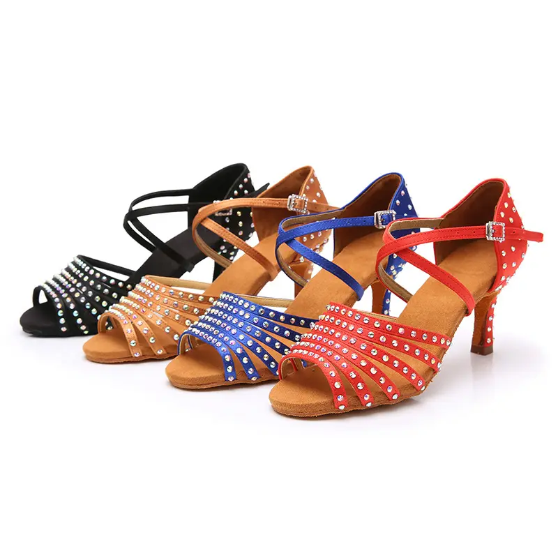 XIHAHA Women Hot Latin Dance Shoes for Satin Salsa Dance Shoe Girls for Rhinestone Ballroom Dance Shoes Shine Sandals Women's