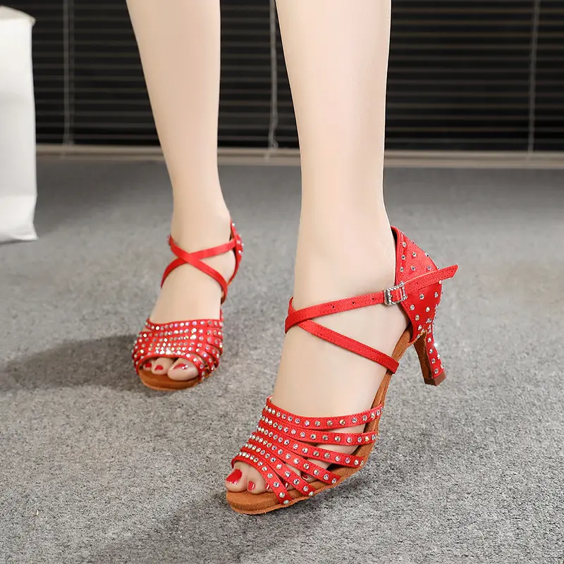 XIHAHA Women Hot Latin Dance Shoes for Satin Salsa Dance Shoe Girls for Rhinestone Ballroom Dance Shoes Shine Sandals Women's