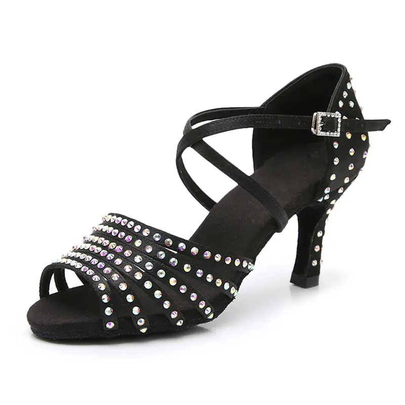 XIHAHA Women Hot Latin Dance Shoes for Satin Salsa Dance Shoe Girls for Rhinestone Ballroom Dance Shoes Shine Sandals Women's