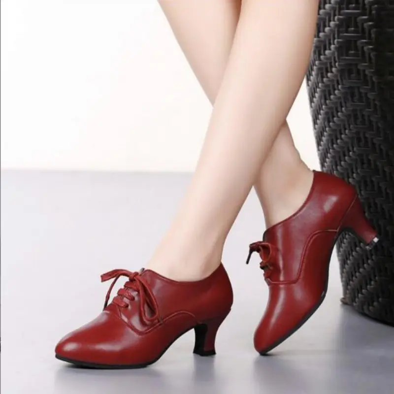 XIHAHA Salsa Dance Shoes Women Latin Shoes Genuine Leather Heels 5 Cm Soft Bottom Modern Party Ballroom Tango Dancing Shoes