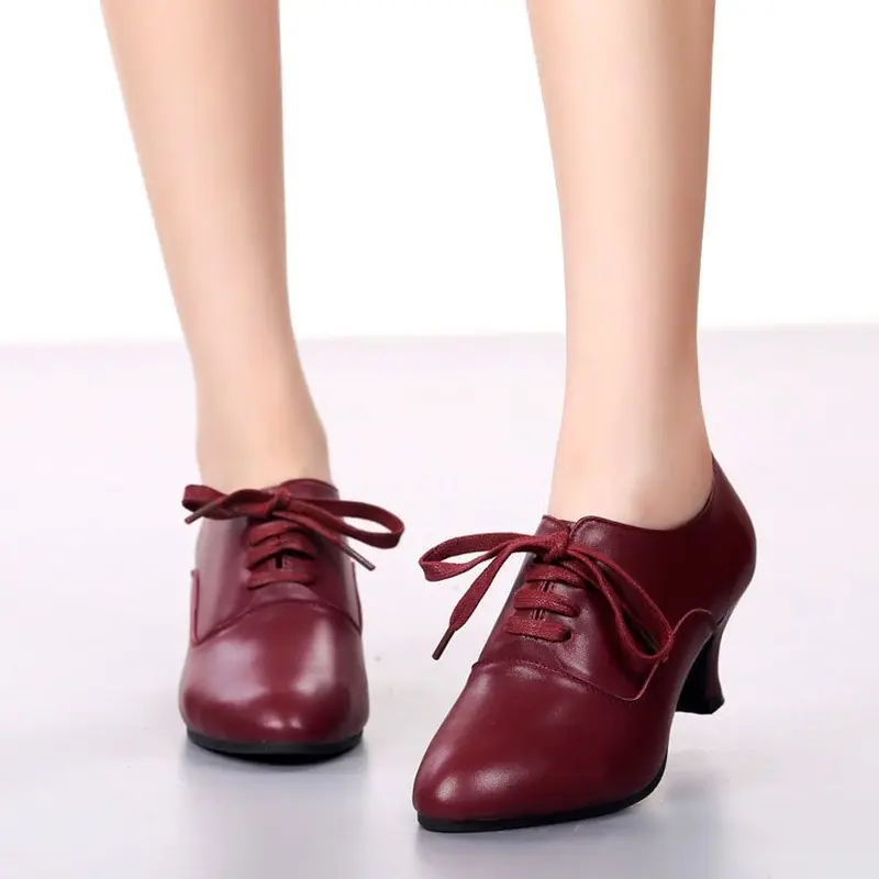 XIHAHA Salsa Dance Shoes Women Latin Shoes Genuine Leather Heels 5 Cm Soft Bottom Modern Party Ballroom Tango Dancing Shoes