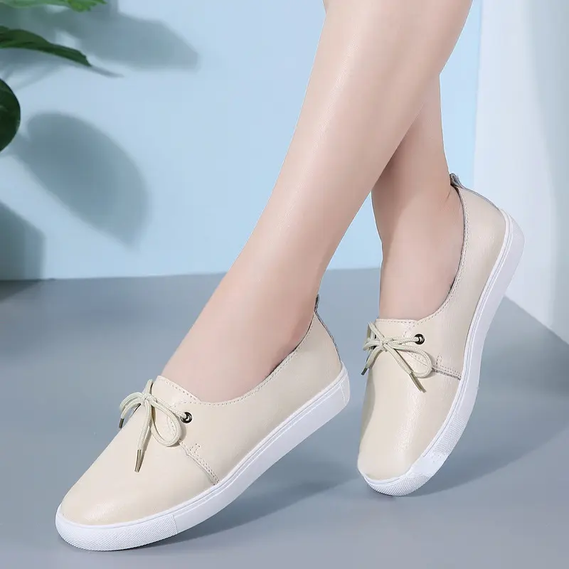 XIHAHA Summer Casual Comfortable Women's Flat White Lace-up Shoes Vulcanized Sneakers Ladies Light Soft Shallow Mouth Loafers
