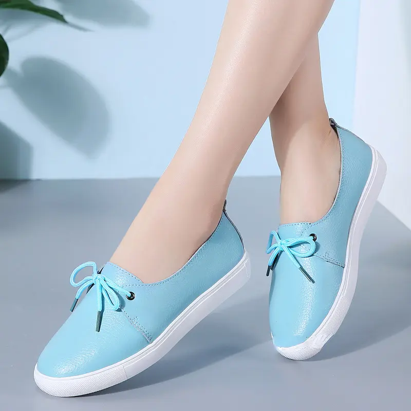 XIHAHA Summer Casual Comfortable Women's Flat White Lace-up Shoes Vulcanized Sneakers Ladies Light Soft Shallow Mouth Loafers