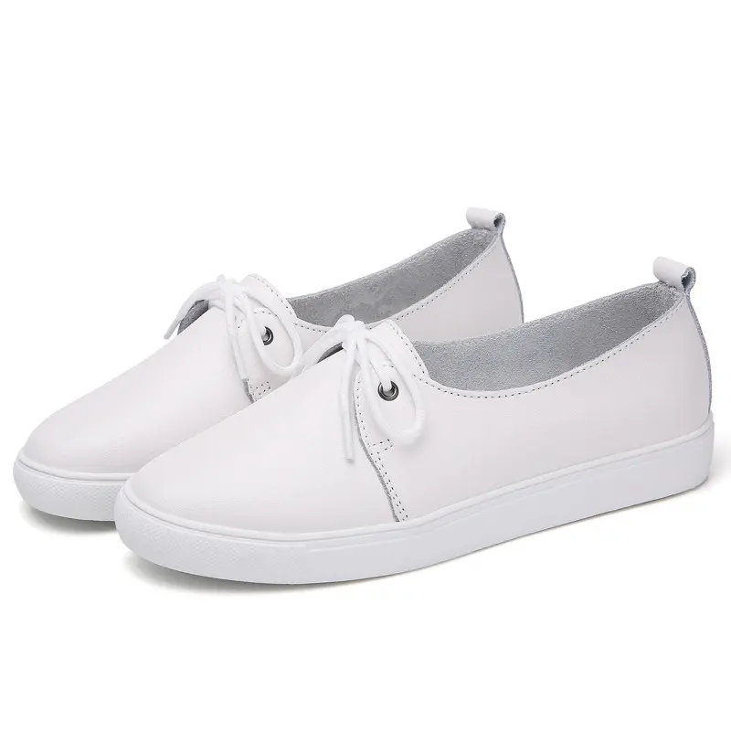 XIHAHA Summer Casual Comfortable Women's Flat White Lace-up Shoes Vulcanized Sneakers Ladies Light Soft Shallow Mouth Loafers