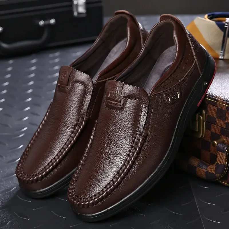 XIHAHA Fashion Genuine Leather Men Casual Shoes Luxury Brand Mens Loafers Moccasins Breathable Slip on Driving Shoes Sneaker