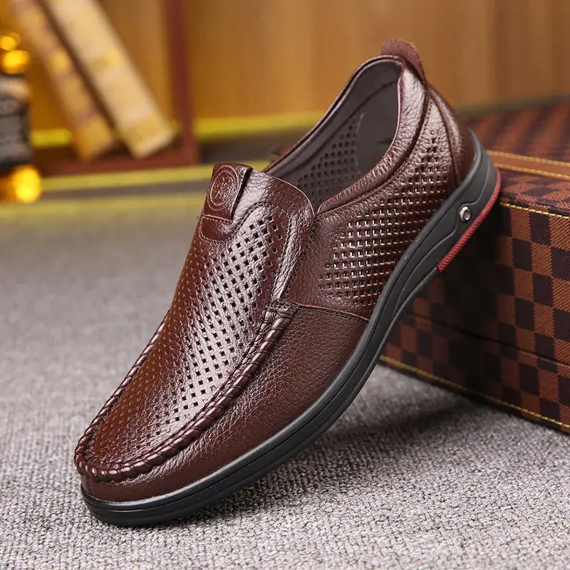 XIHAHA Fashion Genuine Leather Men Casual Shoes Luxury Brand Mens Loafers Moccasins Breathable Slip on Driving Shoes Sneaker