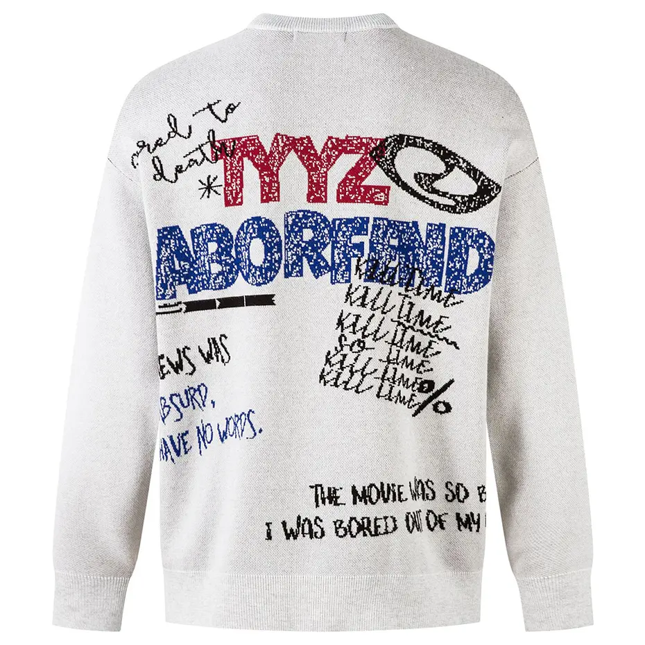 Men Streetwear Hip Hop Oversized Sweaters Letter Graphic Graphic Sweaters Knit Jumpers Casual Loose Pullover Sweaters Black Gray