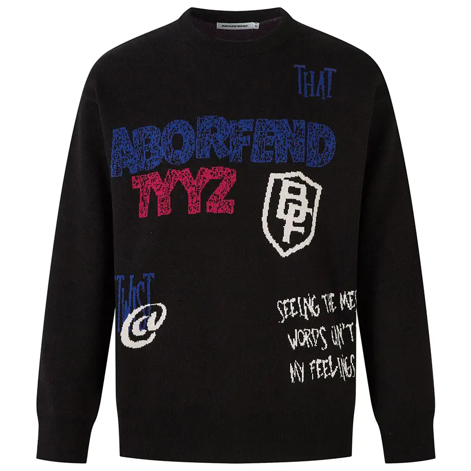 Men Streetwear Hip Hop Oversized Sweaters Letter Graphic Graphic Sweaters Knit Jumpers Casual Loose Pullover Sweaters Black Gray