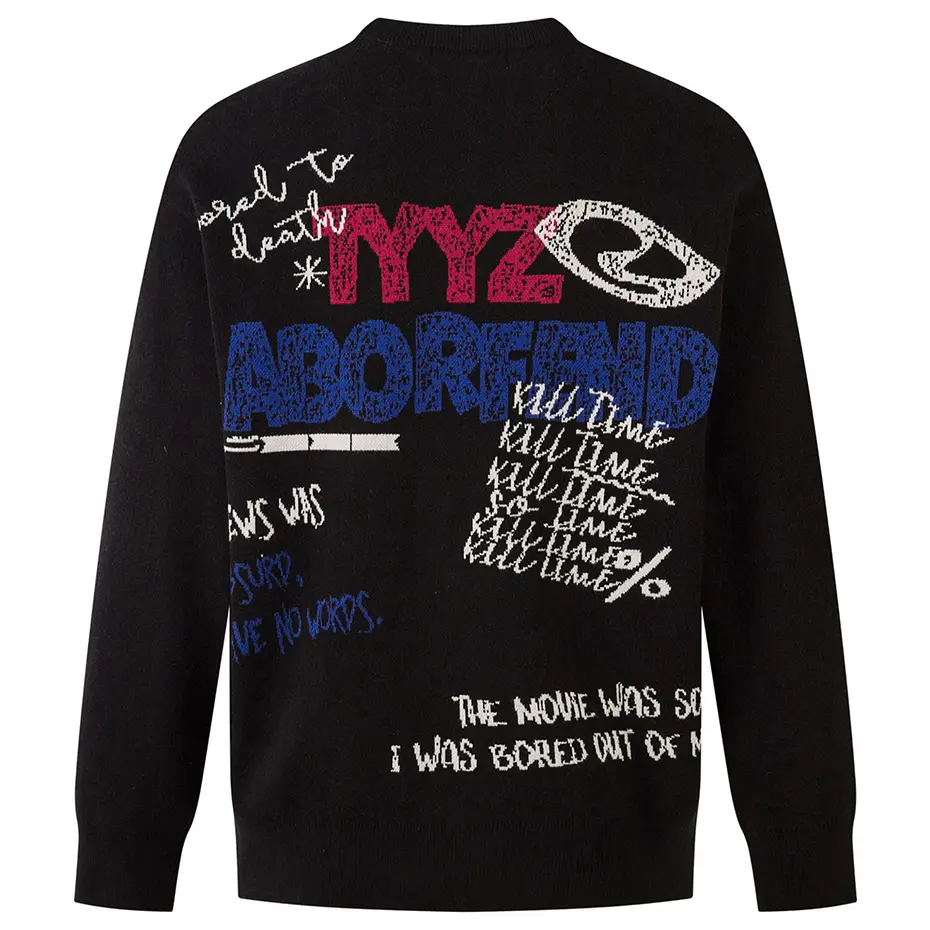 Men Streetwear Hip Hop Oversized Sweaters Letter Graphic Graphic Sweaters Knit Jumpers Casual Loose Pullover Sweaters Black Gray