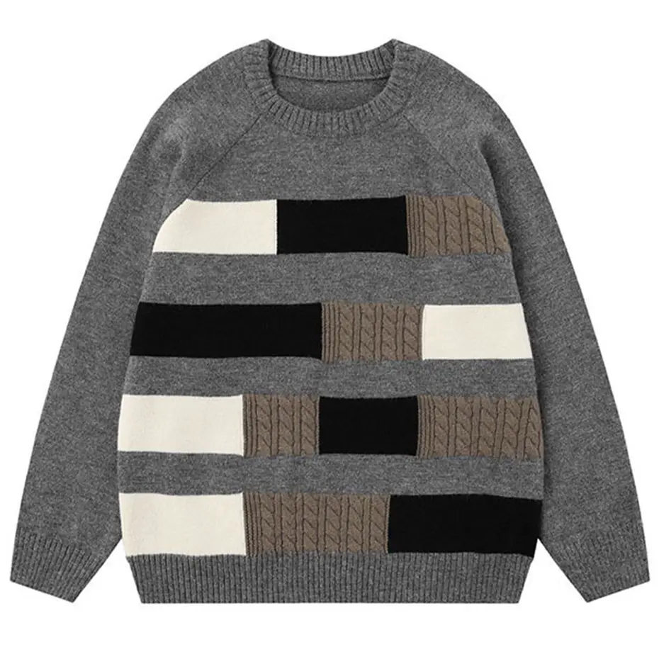 Color Block Patchwork Sweaters Casual Loose Sweaters Knit Jumper Streetwear Harajuku Oversized Sweaters