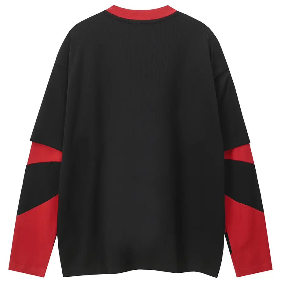 Streetwear Harajuku Hip Hop T Shirts Fake Two Piece Oversized T-shirts Men Loose Casual Long Sleeve Tshirts Tee Tops