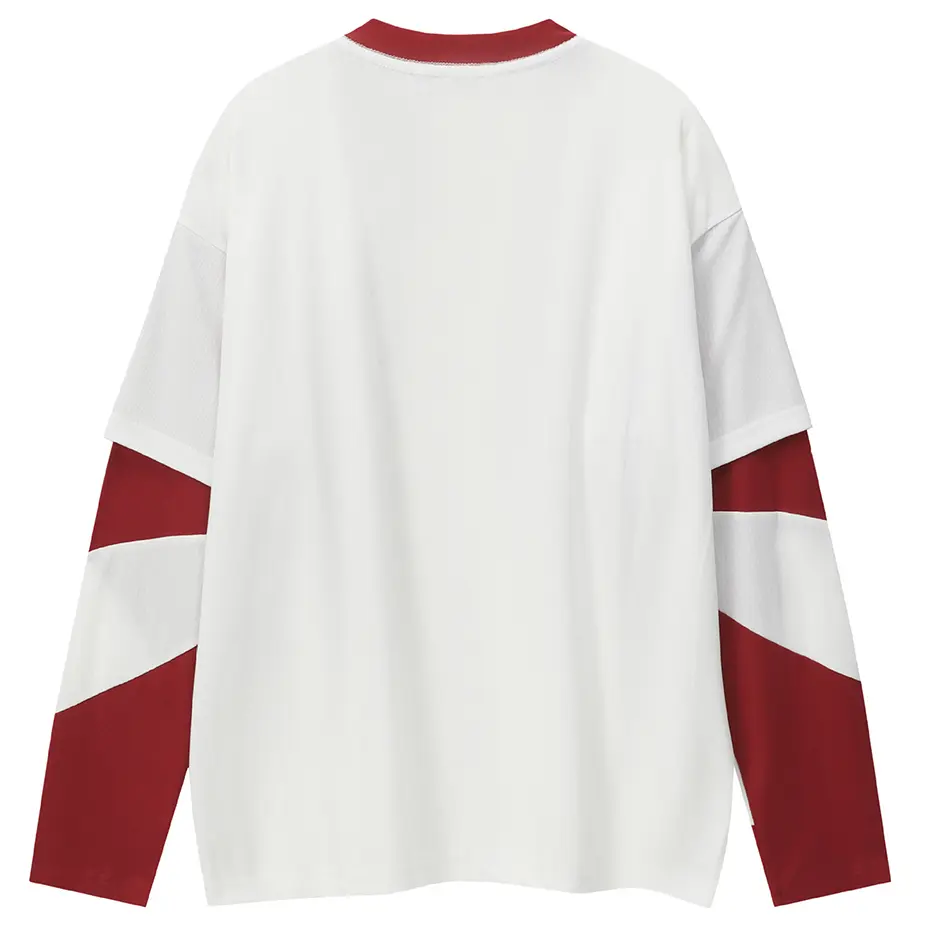 Streetwear Harajuku Hip Hop T Shirts Fake Two Piece Oversized T-shirts Men Loose Casual Long Sleeve Tshirts Tee Tops