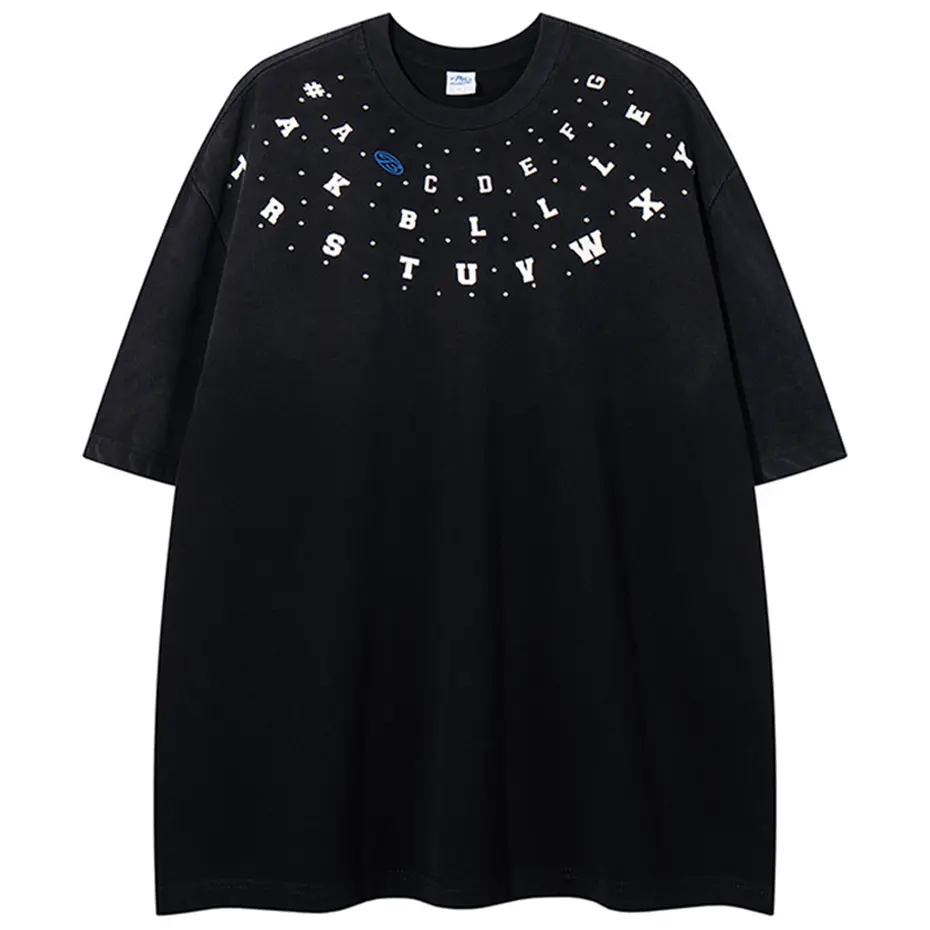 Streetwear Hip Hop Oversized T Shirts Letter Patchwork Loose Short Sleeve T-shirt Summer Casual Tee Tops