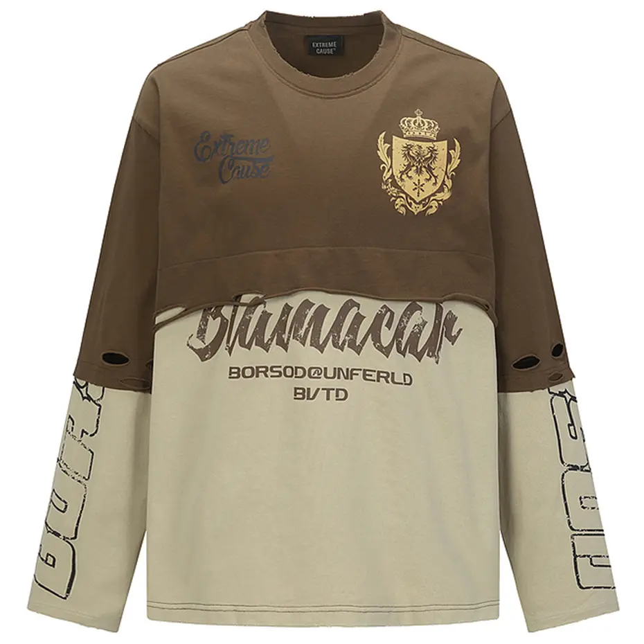 Streetwear Harajuku Hip Hop T Shirts Fake Two Piece Vinage Oversized T-shirts Loose Casual Long Sleeve Tee Tops Tshirts