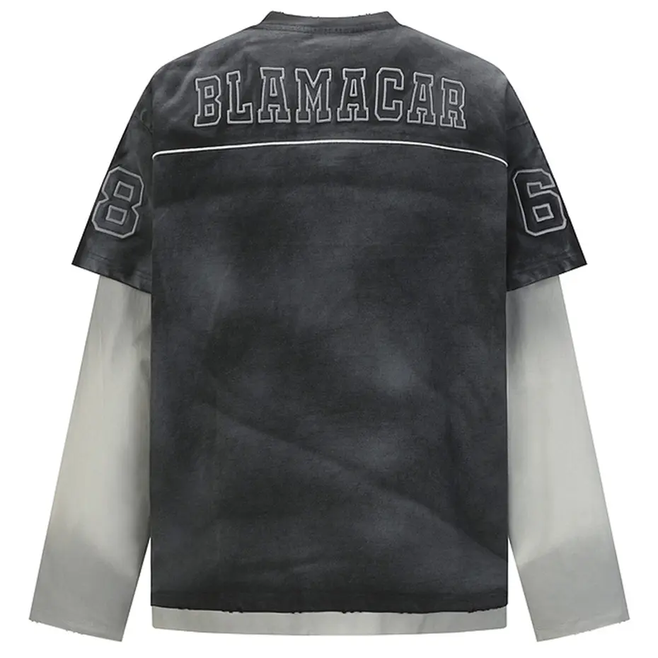 Vintage Long Sleeve T Shirts Fake Two Piece Retro Oversized T-shirts Streetwear Harajuku Hip Hop Tshirts Tee Tops