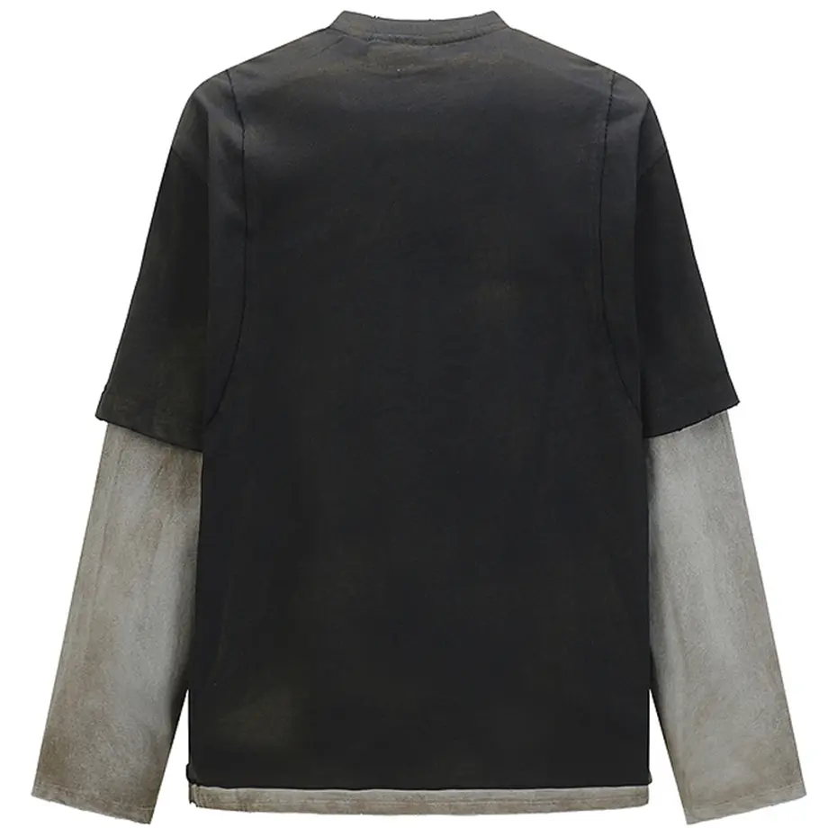 Men Vintage Long Sleeve T-shirts Fake Two Piece Oversized T Shirt Streetwear Harajuku Hip Hop Tshirts Casual Loose Tee Tops