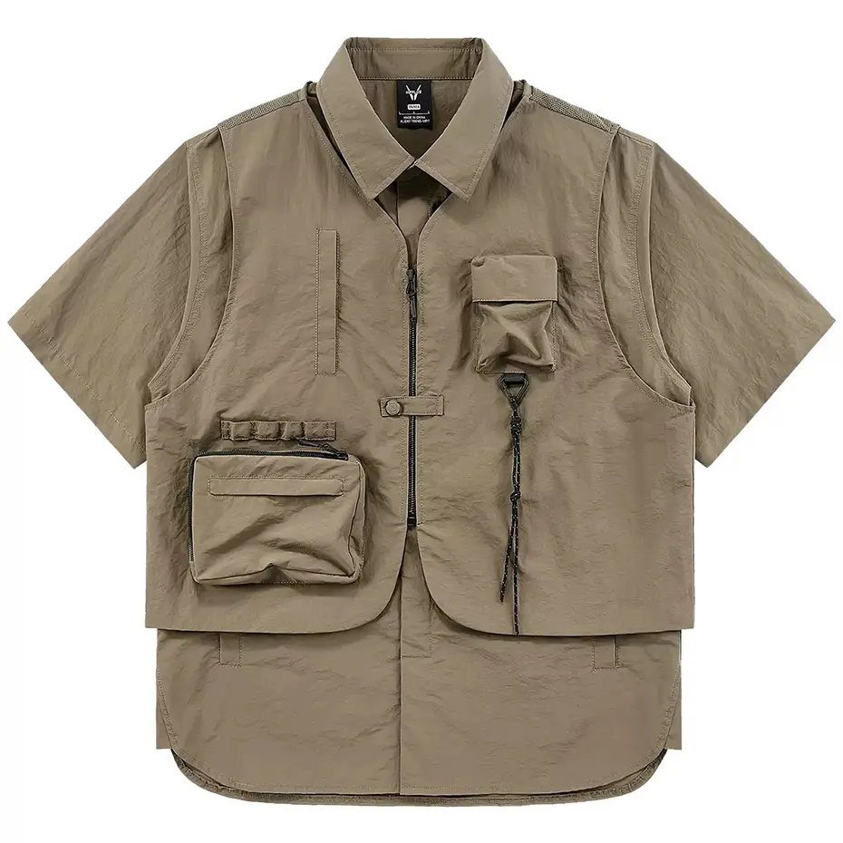 Men's Cargo Shirts Fashion Multi Pockets Vest Shirts Two Piece Set Designer Shirts 2024 Summer Short Sleeve Button Up Blouse