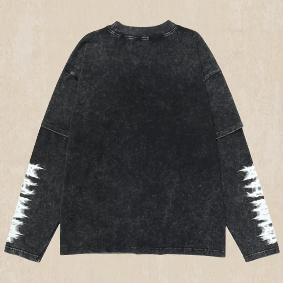 Snowflake Washed Vintage T Shirts Men Hip Hop Oversized Long Sleeve T-shirt Harajuku Streetwear Loose Cotton Tee Shirt Man