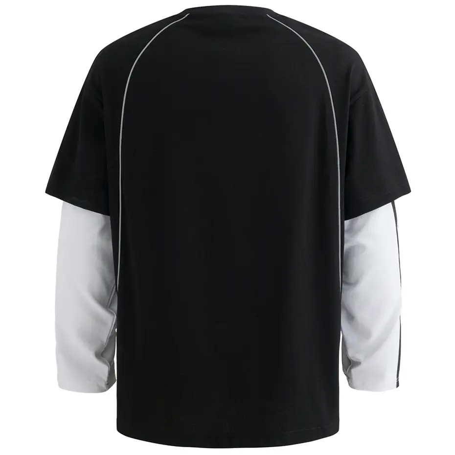 Streetwear Hip Hop T Shirts Fake Two Piece Harajuku Oversized T-shirts Men Casual Loose Long Sleeve Tshirts Tee Tops
