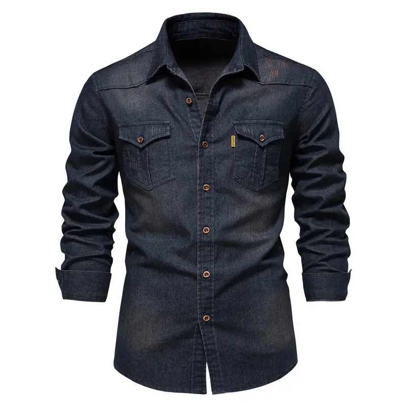Men Elastic Cotton Denim Shirts New Male Black Long Sleeve Quality Cowboy Shirts for Men Casual Slim Fit Mens Designer Clothing