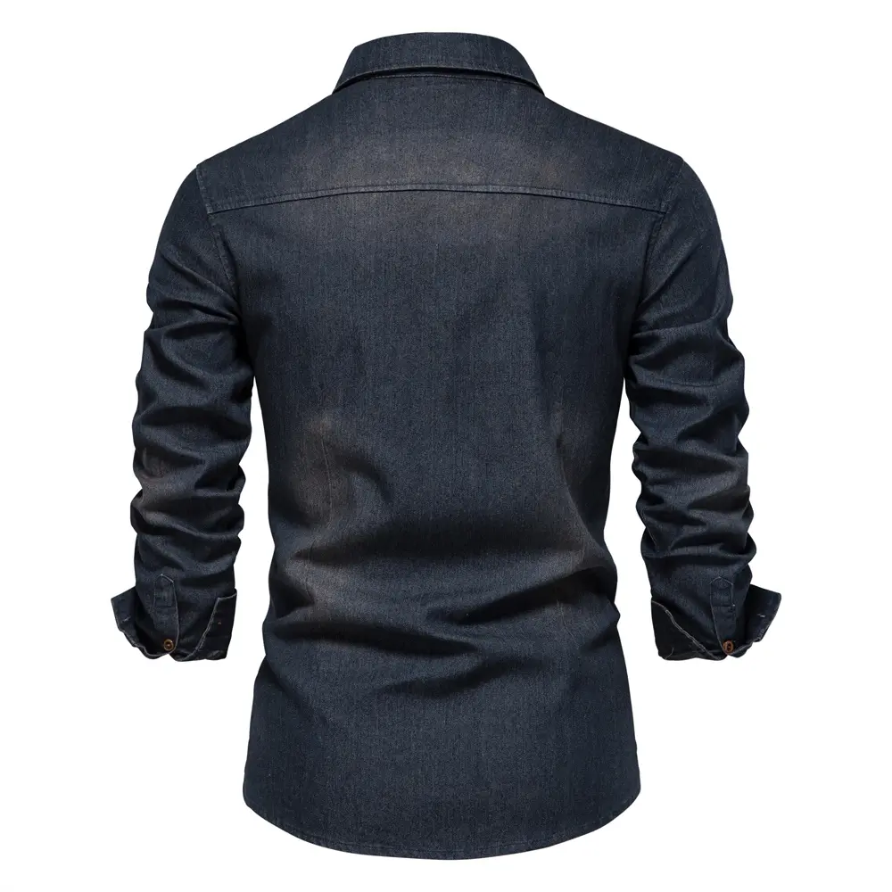 Men Elastic Cotton Denim Shirts New Male Black Long Sleeve Quality Cowboy Shirts for Men Casual Slim Fit Mens Designer Clothing