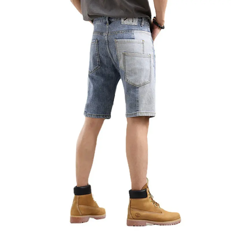 Men Summer Light Blue Ripped Short Jeans New Fashion Spliced High Street Style Man Denim Shorts High Quality Male Jeans Shorts