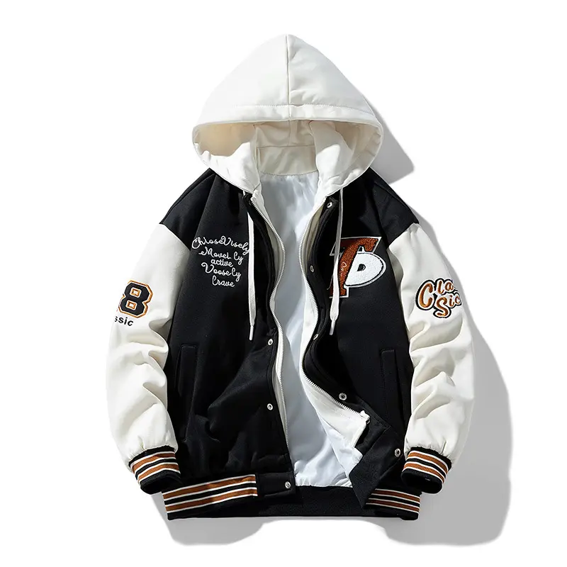 New Fashion Men Hooded Baseball Jackets Male Fake Two-piece Sweatshirt Jackets Winter Coats Quality Man Cardigan Sweatshirts 3XL