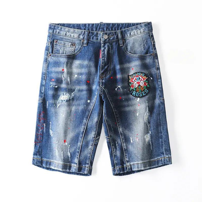 High Street Style Men Light Blue Ripped Short Jeans New Summer Man Fashion Denim Shorts High Quality Male Holes Jeans Shorts 38