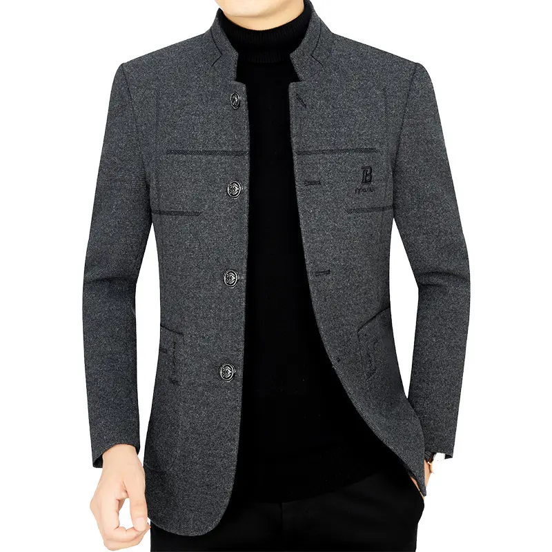 Men Stand Collar Cashmere Woolen Blends Blazers Suits Jackets New Autumn Men's Business Casual Trench Coats Slim Blazers Jackets