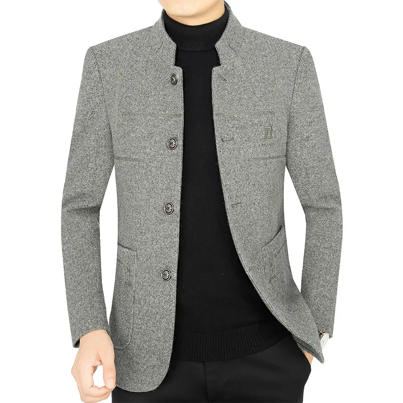 Men Stand Collar Cashmere Woolen Blends Blazers Suits Jackets New Autumn Men's Business Casual Trench Coats Slim Blazers Jackets