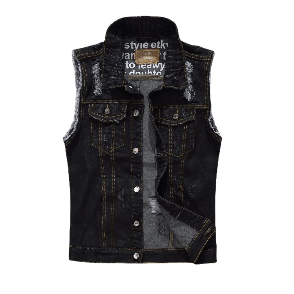 Men Rivet Denim Vests Jackets Waistcoats Black Denim Coats Vests New Fashion Male Cotton Slim Jeans Waistcoats Jackets Vests 6