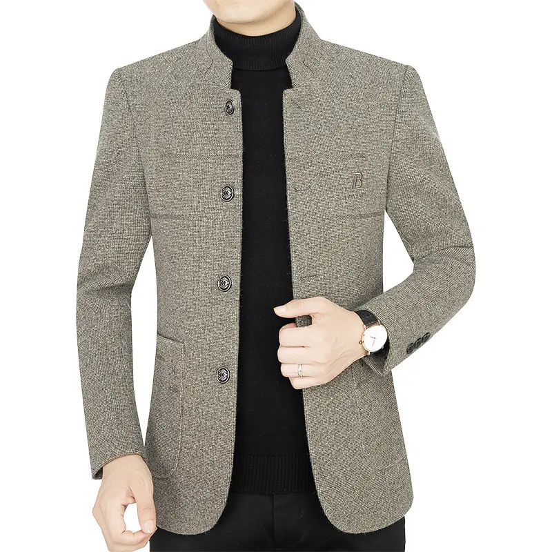 Men Stand Collar Cashmere Woolen Blends Blazers Suits Jackets New Autumn Men's Business Casual Trench Coats Slim Blazers Jackets