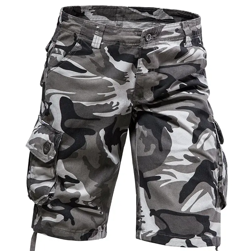 New Summer Men Camouflage Multiple Pockets Cargo Shorts Pants Quality Man Cotton Tooling Shorts Male Loose Casual Shorts Size 44