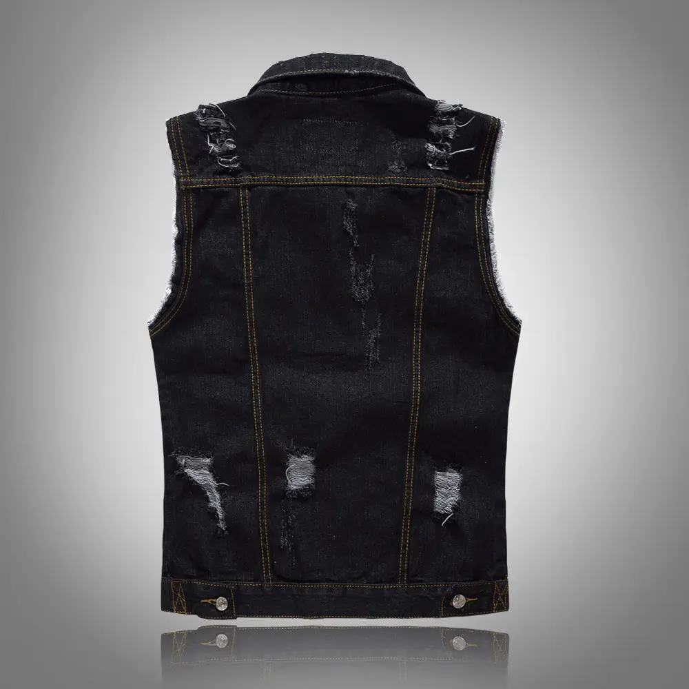 Men Rivet Denim Vests Jackets Waistcoats Black Denim Coats Vests New Fashion Male Cotton Slim Jeans Waistcoats Jackets Vests 6