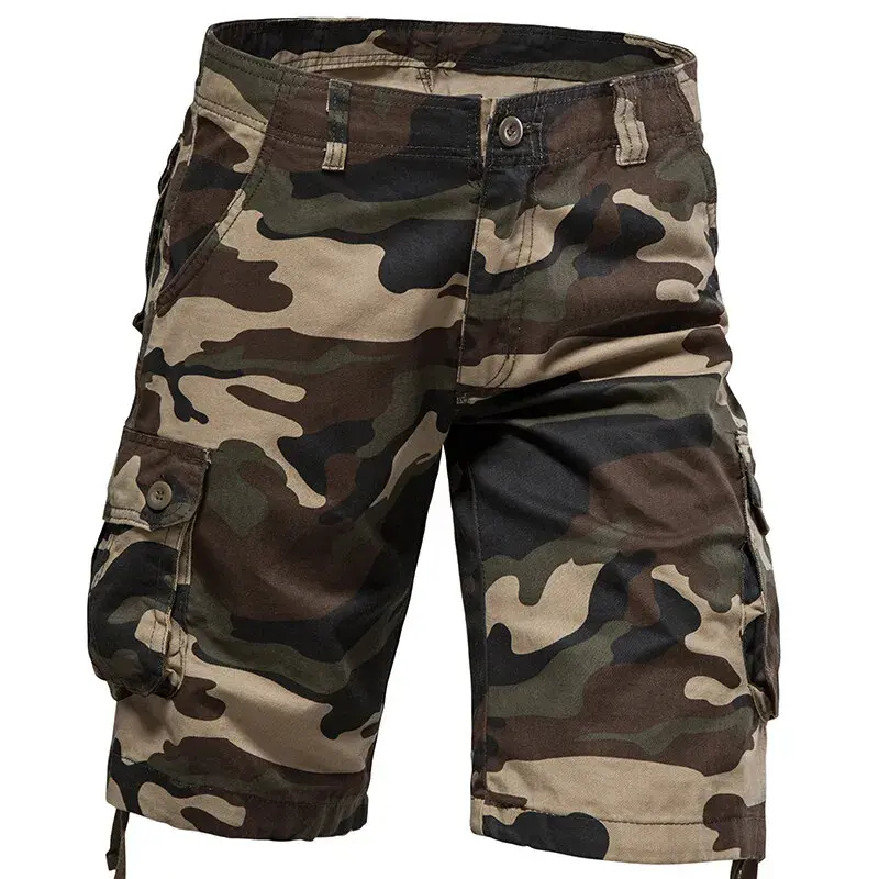 New Summer Men Camouflage Multiple Pockets Cargo Shorts Pants Quality Man Cotton Tooling Shorts Male Loose Casual Shorts Size 44