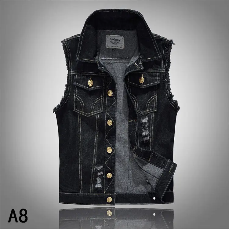 Men Rivet Denim Vests Jackets Waistcoats Black Denim Coats Vests New Fashion Male Cotton Slim Jeans Waistcoats Jackets Vests 6