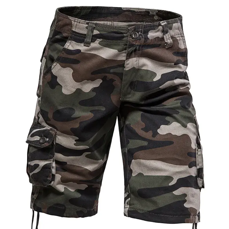 New Summer Men Camouflage Multiple Pockets Cargo Shorts Pants Quality Man Cotton Tooling Shorts Male Loose Casual Shorts Size 44