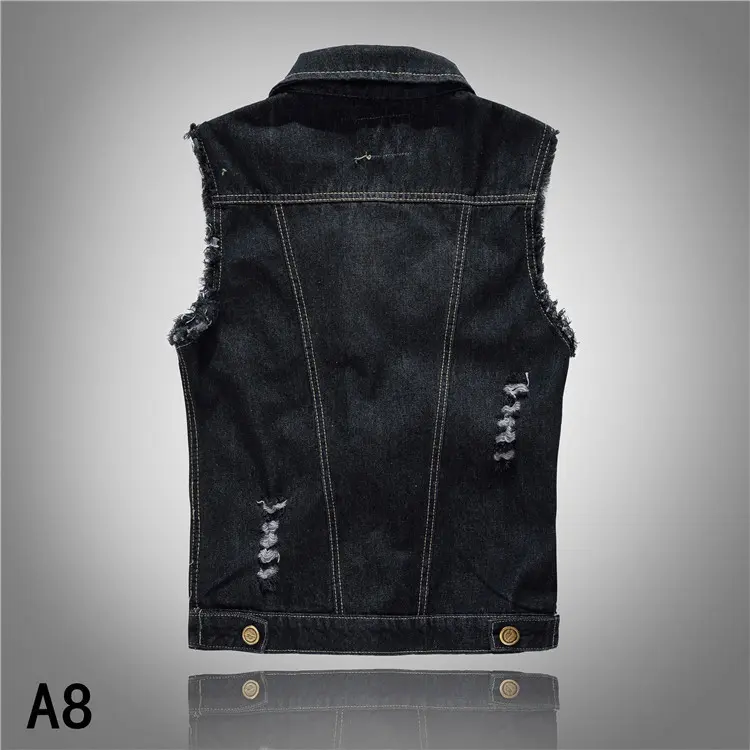 Men Rivet Denim Vests Jackets Waistcoats Black Denim Coats Vests New Fashion Male Cotton Slim Jeans Waistcoats Jackets Vests 6