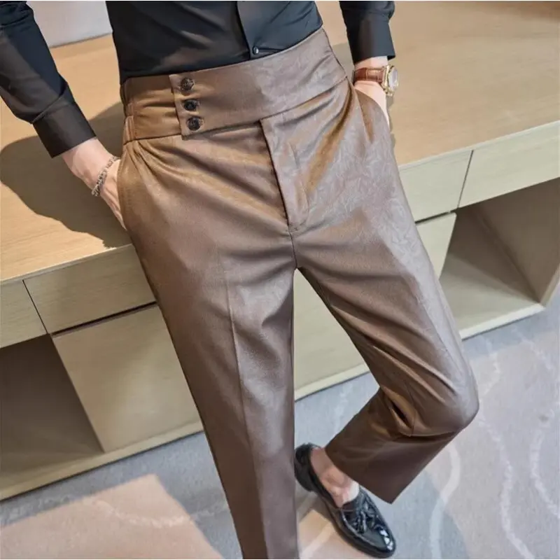 Men Boutique Bright Jacquard Suits Pants Male Formal Wear Trousers Quality Men Business Casual Pants High Waisted Suit Trousers